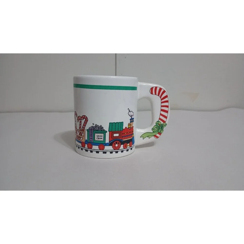 Alco Fancy Handle Decorated Christmas Mug  Holiday Decor Vtg Train